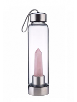 Garrafa com Cristal Quartzo Rosa - Elixir de Cristais